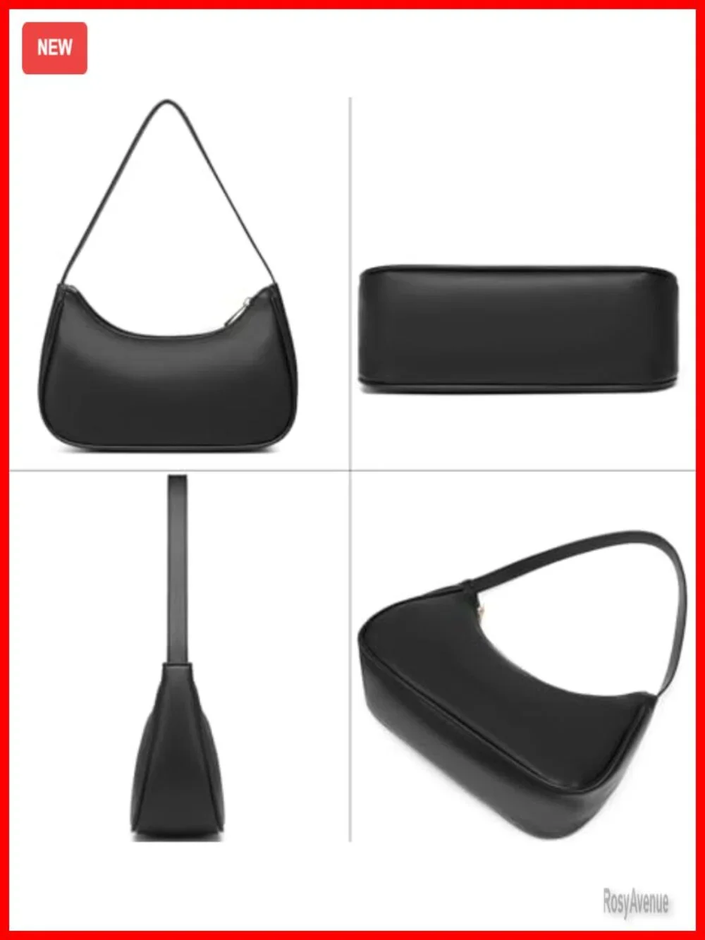 Vegan Leather Hobo Sling Tote Handbag with Zipper Closure